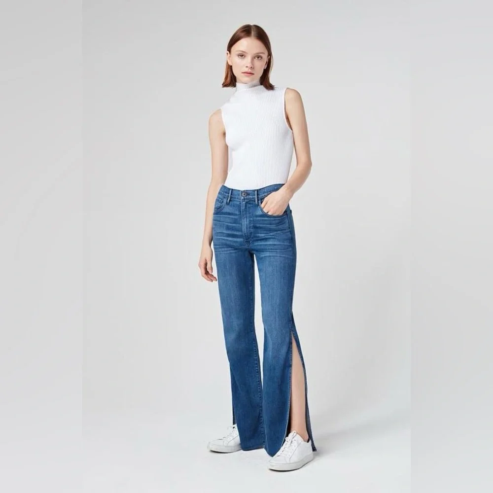 3x1 NY Adeline High Rise Wide Split Flare Jeans in Leia Medium Wash Blue Size 28